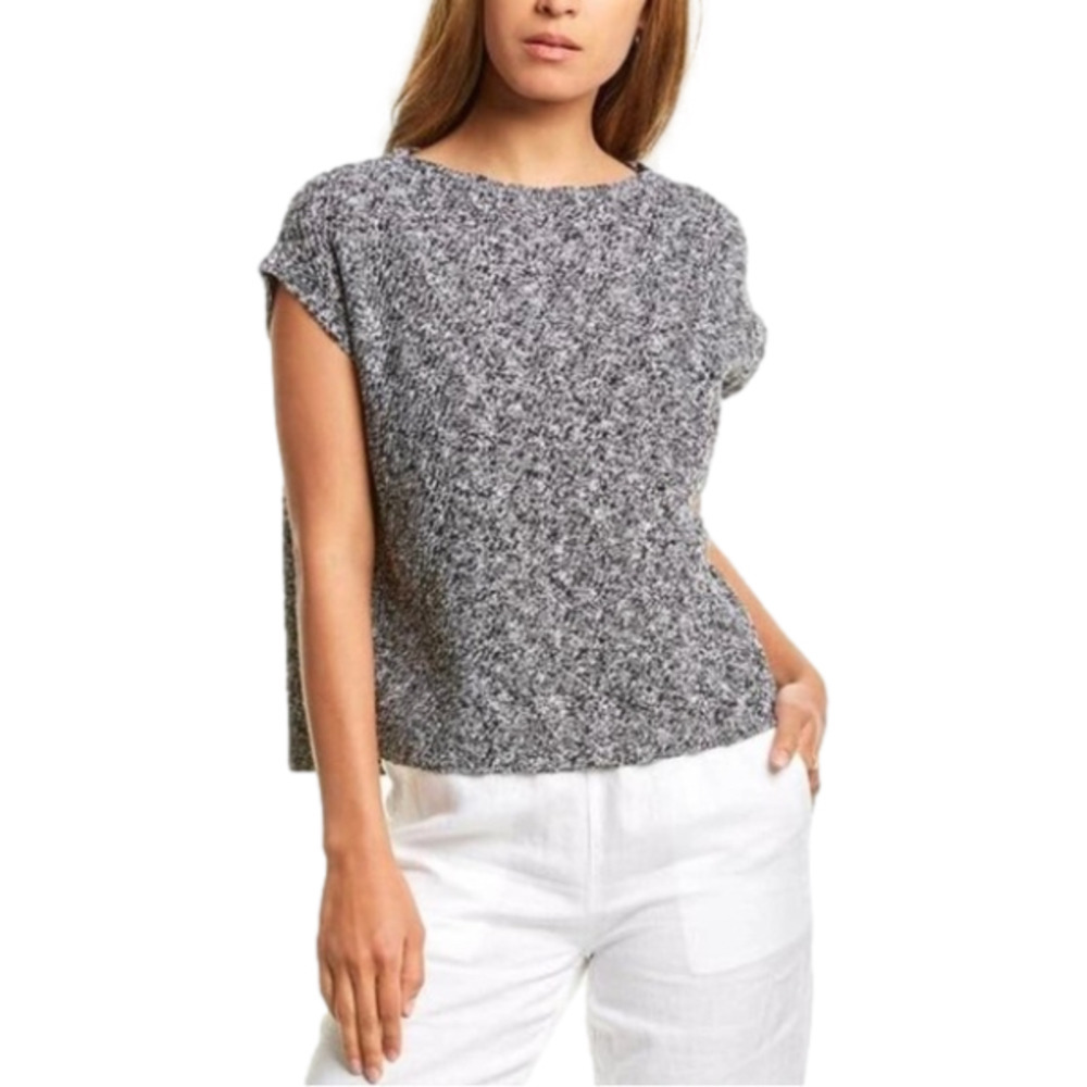 Eileen Fisher Boat Neck Boxy Knit Sweater Organic Cotton & Linen Size XL